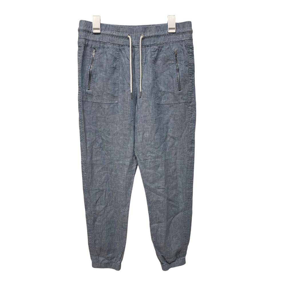 Athleta Cabo 100% linen jogger pants high rise blue chambray size 12